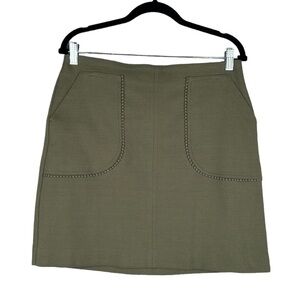 LOFT Ann Taylor Olive Green Embroidered Fit & Flare Midi Skirt Size 10P
